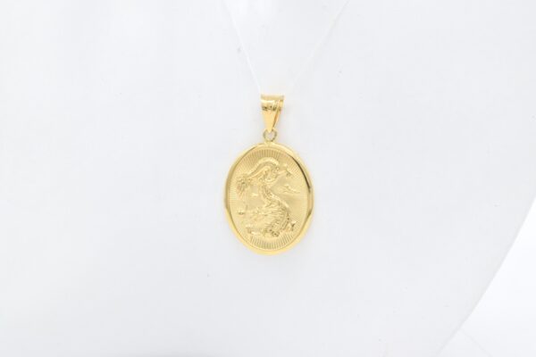 18K Yellow Gold Oval Dragon Pendant — 24 mm - Image 2