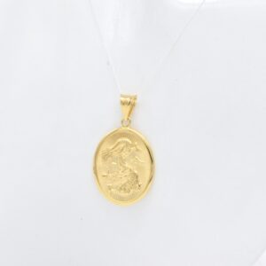 18K Yellow Gold Oval Dragon Pendant — 24 mm