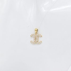 18K Yellow Gold CZ CC Pendant — 12 x 16 mm