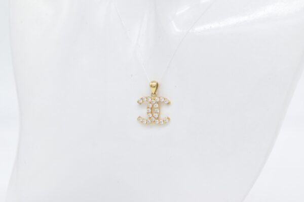 18K Yellow Gold CZ CC Pendant — 12 x 16 mm