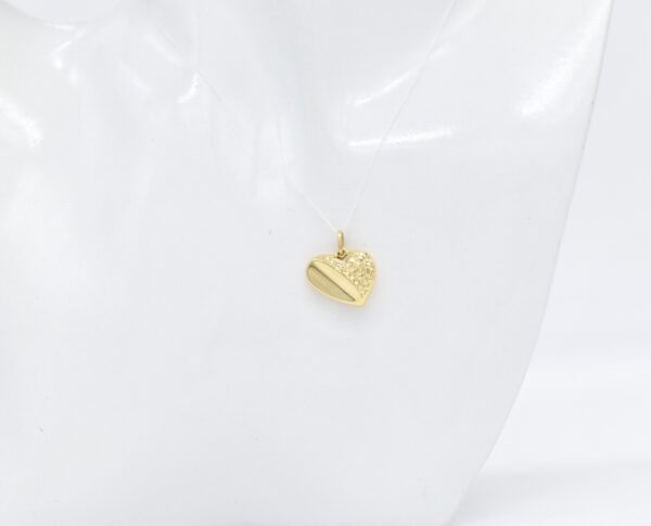 18K Yellow Gold Half‑Diacut / Plain Heart Pendant — 15 mm - Image 2
