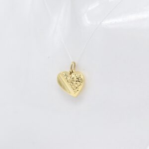 18K Yellow Gold Half‑Diacut / Plain Heart Pendant — 15 mm