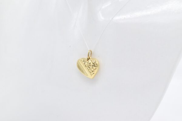 18K Yellow Gold Half‑Diacut / Plain Heart Pendant — 15 mm