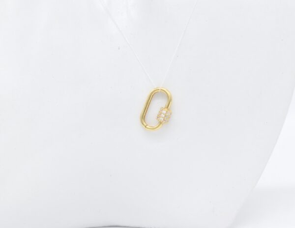 18K Yellow Gold Oval Carabiner with CZ — 17 x 11 mm - Image 2