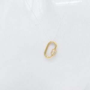 18K Yellow Gold Oval Carabiner with CZ — 17 x 11 mm