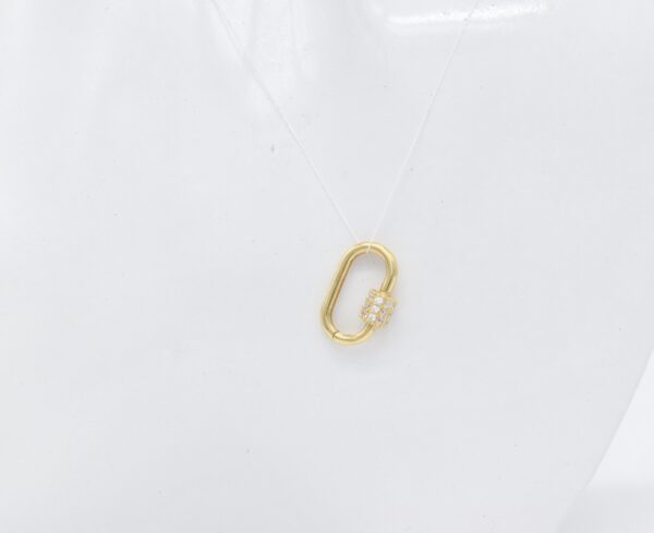 18K Yellow Gold Oval Carabiner with CZ — 17 x 11 mm