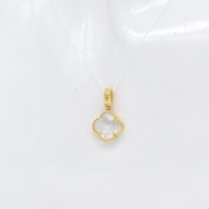 18K Yellow Gold White MOP Clover Pendant — 12 mm