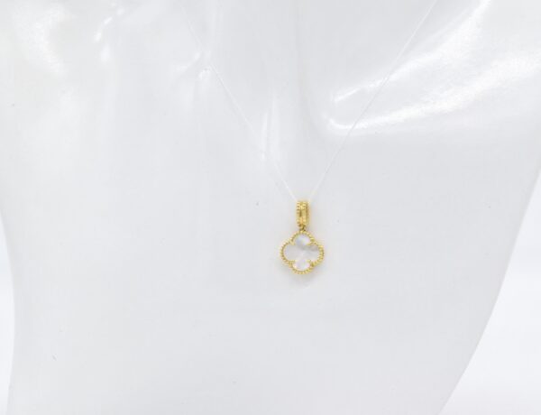 18K Yellow Gold White MOP Clover Pendant — 12 mm - Image 2
