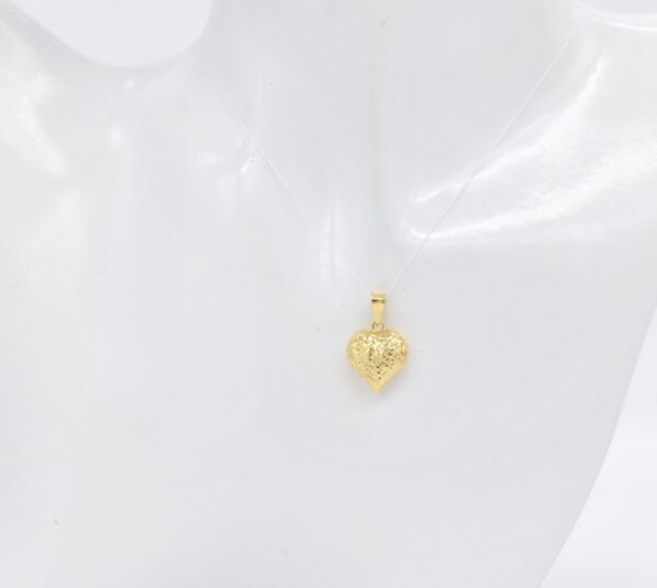 18K Yellow Gold Puff Heart Pendant — 16 mm