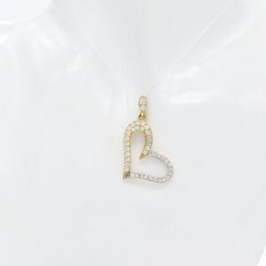 18K Open Heart Pendant with CZ Stones
