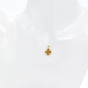 18K 10 mm Tiger-Eye Clover Pendant