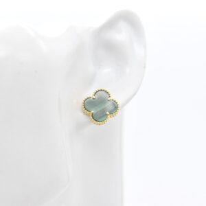 18K 15mm Green Malachite Clover Stud Earrings