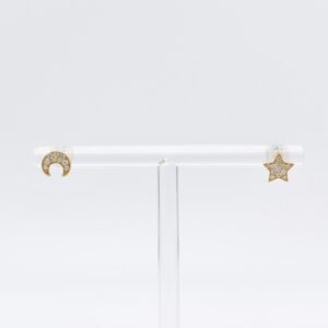 18K Moon & Star Diamond Stud Earrings