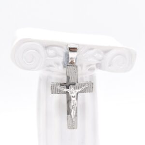 18K WG Double Cross Textured Pendant
