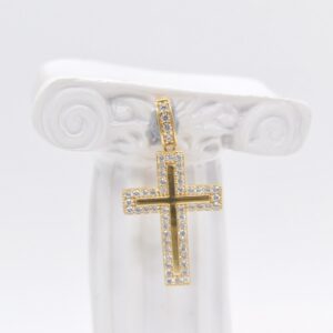 18K Gold Zirconia Double Cross Pendant