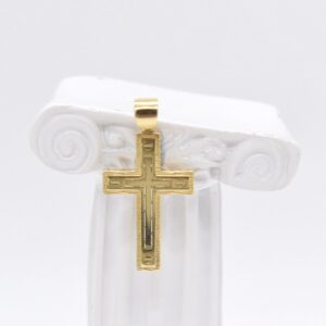 18K Yellow Gold Grooved Cross Pendant