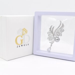 Angel Wing Feather Black Pearl Copper Brooch