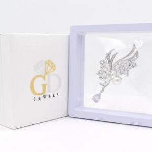 Angel Wing Feather White Pearl Copper Brooch