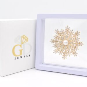 Snowflake CZ Pearl Brass Brooch
