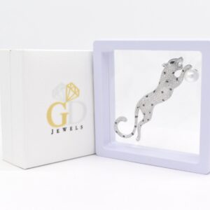 Leopard CZ White Pearl Brass Brooch