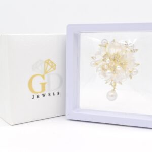 CZ Pearl Shell Flower Brass Brooch