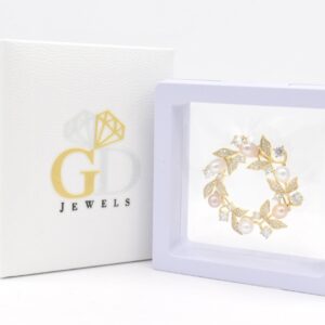 Flower Wreath CZ Pearl Brass Brooch