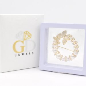 Circle Crystal Butterfly Pearl Copper Brooch