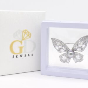 CZ Butterfly Black Pearl Brass Brooch