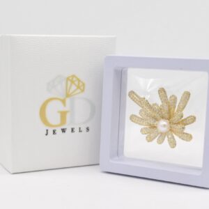 Fireworks CZ Pearl Brass Brooch