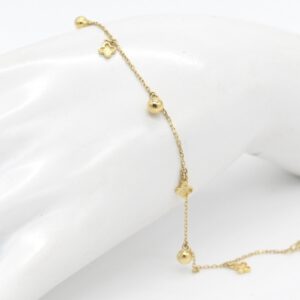 18K Ball and Clover Dangling Bracelet