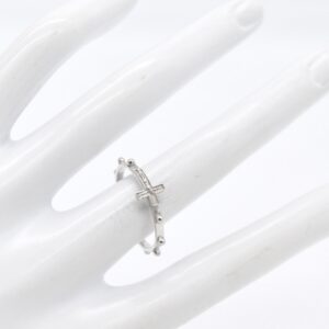 18K White Gold Cross Rosary Ring — Size 8.5
