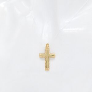 18K Polished Cross Pendant with Greek Key Border