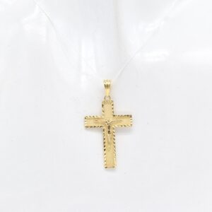 18K Textured Cross Pendant with Patterned Border