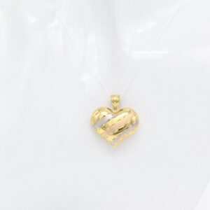 18K Tricolor Diacut Puffy Heart Pendant