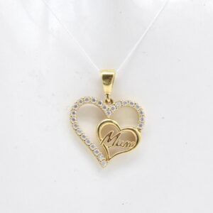 18K Two-Tone Sparkling "Mum" Double Heart Pendant
