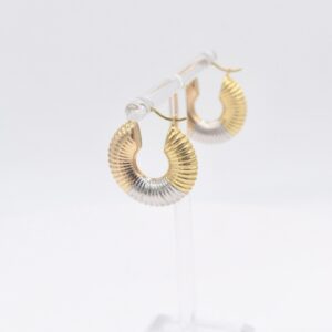 18K Three-Tone Ribbed Croissant Hoop Earrings