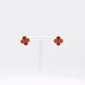 18K Red Carnelian Clover Clip-On Earrings (Hong Kong Setting)