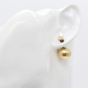 18K Freshwater Pearl & Fluted Gold Ball Jacket Earrings