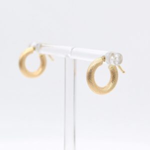 18K Textured Brushed Huggie C-Hoop Earrings