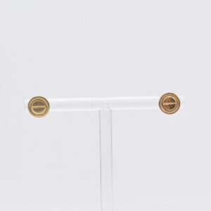 18K Engraved Screw Motif Disc Stud Earrings
