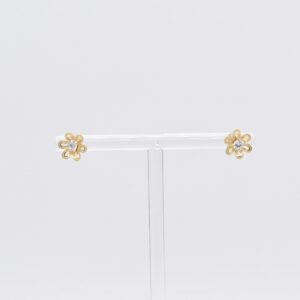 18K CZ Open Floral Stud Earrings
