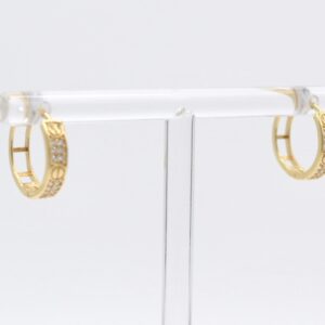 18K Screw-Motif & Pavé CZ Huggie Hoop Earrings (14mm)
