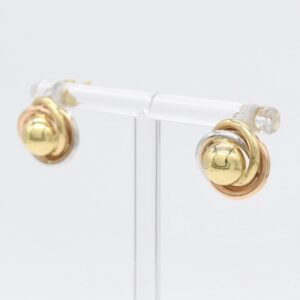 18K Tri-Color Gold Interlocking Knot Center Ball Stud Earrings