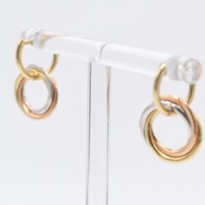 18K Tricolour Interlocking Russian Ring Dangle Hoop Earrings