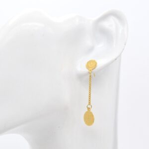 21K Double Round Disc Chain Drop Earrings