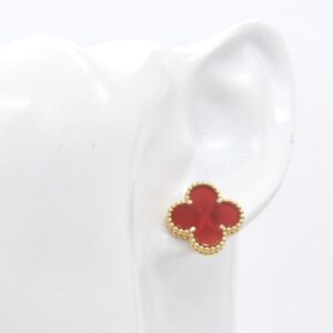 18K Red Carnelian Clover Stud Earrings – 15mm