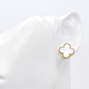18K 15 mm White Mother of Pearl Clover Stud Earrings