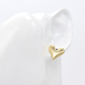 18K Puff Heart Stud Earrings (15mm)