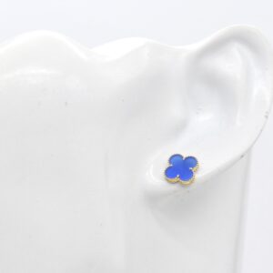 18K Royal Blue Clover Stud Earrings (10mm)