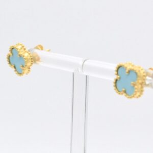 21K Gold Turquoise Clover Stud Earrings (10mm)